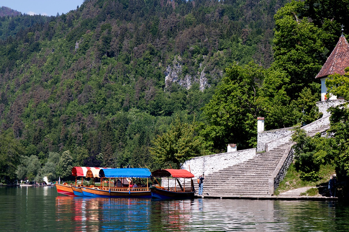 Arrival by Pletna - Bled Island on Lake Bled, Slovenia