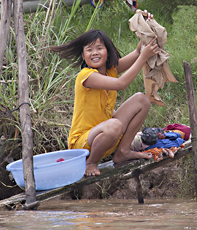 Wash Day on the River - Cambodia